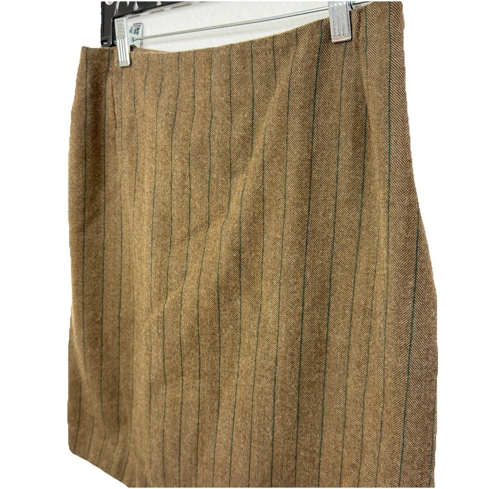 Harvé Bernard Brown Wool Pinstripe‎ Skirt Above Knee High Rise Classic - Picture 2 of 14